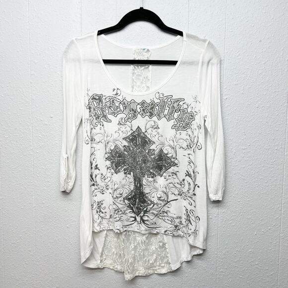 Rhinestone Flowy Womens Top Small Rockabilly Punk Chaotic Academia Streetwear - Picture 1 of 10